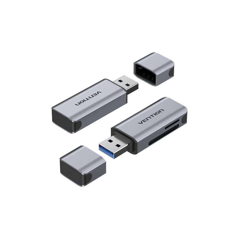 Lecteur de cartes TF et SD Vention - USB-A 3.0 - Aluminium - Plug and Play - Gris