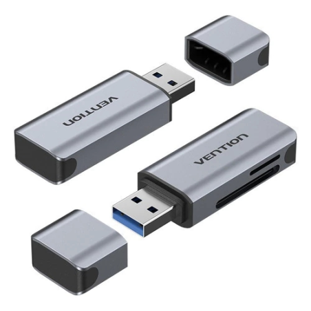 Lecteur de cartes TF et SD Vention - USB-A 3.0 - Aluminium - Plug and Play - Gris