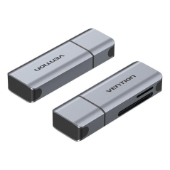 Lecteur de cartes TF et SD Vention - USB-A 3.0 - Aluminium - Plug and Play - Gris
