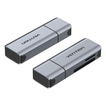 Lecteur de cartes TF et SD Vention - USB-A 3.0 - Aluminium - Plug and Play - Gris