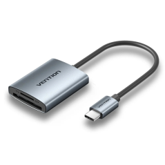 Lecteur de cartes TF et SD Vention - Câble USB-C 3.0 de 15 cm - Aluminium - Gris