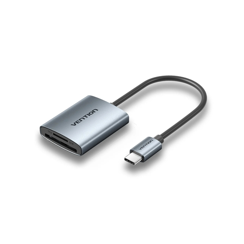 Lecteur de cartes TF et SD Vention - Câble USB-C 3.0 de 15 cm - Aluminium - Gris