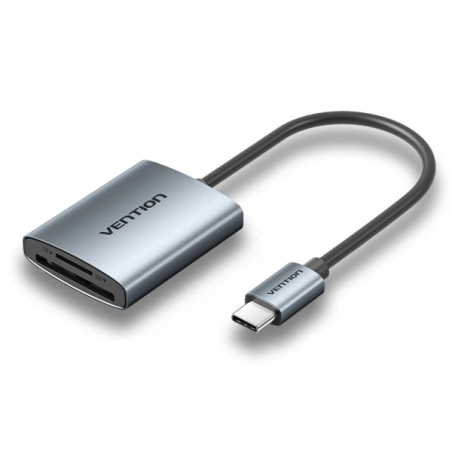 Lecteur de cartes TF et SD Vention - Câble USB-C 3.0 de 15 cm - Aluminium - Gris