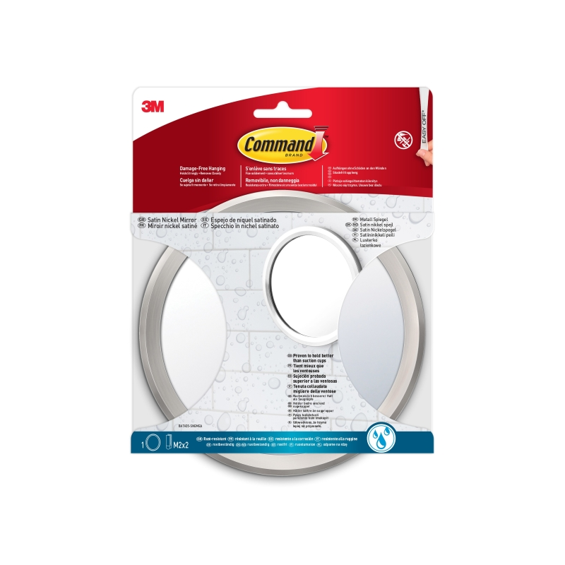Miroir de salle de bain Command - Comprend 2 paires de bandes adhésives moyennes - Nickel satiné