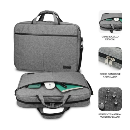Sacoche pour ordinateur portable Subblim Elite de 13,3" à 14" - En polyester Oxford - Double fermeture éclair - Gris