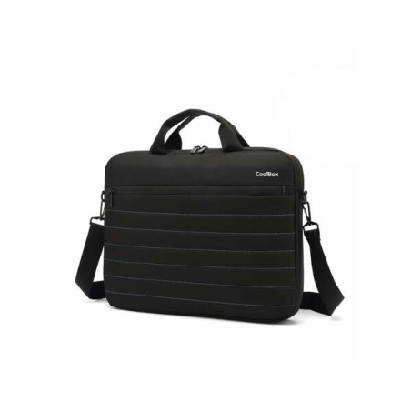 Mallette pour ordinateur portable CoolBox jusqu'à 14" - Compartiment principal rembourré - Tissu imperméable - Couleur Noir