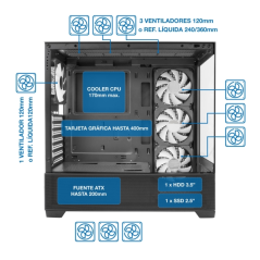 Boîtier tour ATX, Micro ATX, Mini-ITX Coolbox GA250 Vision - Verre trempé avant et latéral - Taille du disque dur 2,5", 3,5" - U