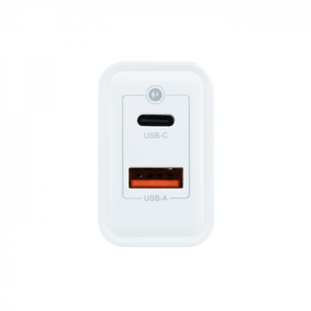 Coolbox GaN Chargeur Mural 30W USB-C/USB-A Charge Rapide - Compact - Double USB - Efficacité Énergétique. - Couleur blanche