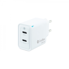 Coolbox Chargeur Mural GaN 35W USB-C/USB-C Charge Rapide - Compact - Technologie GaN - Double Port USB-C - Couleur Blanc