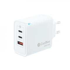 Coolbox GaN Wall Charger 65W USB-C/USB-C/USB-A Charge rapide - Technologie GaN - Compatible avec plusieurs appareils - Design co