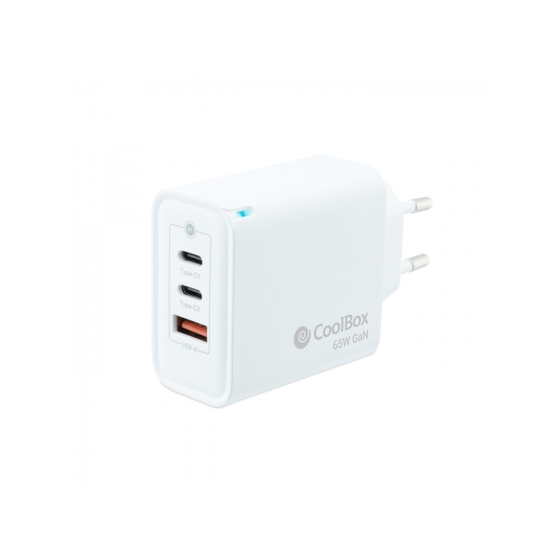 Coolbox GaN Wall Charger 65W USB-C/USB-C/USB-A Charge rapide - Technologie GaN - Compatible avec plusieurs appareils - Design co
