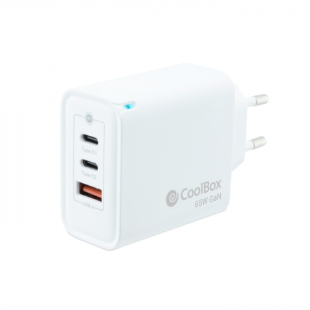 Coolbox GaN Wall Charger 65W USB-C/USB-C/USB-A Charge rapide - Technologie GaN - Compatible avec plusieurs appareils - Design co
