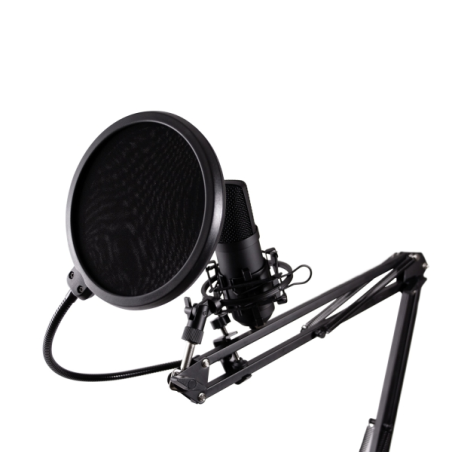Microphone cardioïde USB Coolbox Coolcaster avec bras extensible pour le streaming - Bonnette anti-vent et filtre anti-pop - Tré