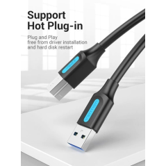 Câble d'imprimante Vention - Longueur : 1,5 m - USB-A vers USB-B 3.0 - Vitesse de transfert jusqu'à 5 Gbit/s - PVC - Finition ni
