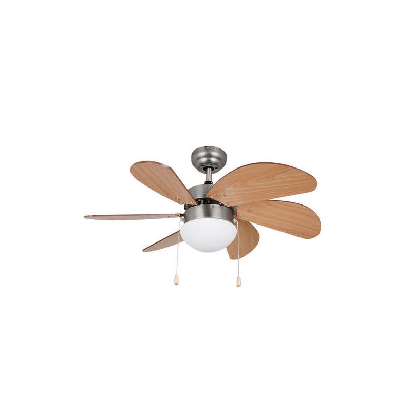 Orbegozo CP 15075 N Ventilateur de Plafond - avec Ventilateur de Plafond Intégré - Design Nickel et Bois - 3 Vitesses Réversible