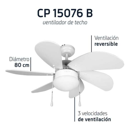Ventilateur de plafond Orbegozo CP 15076 B - Idéal pour les petits environnements - Consommation d'énergie minimale - Système de