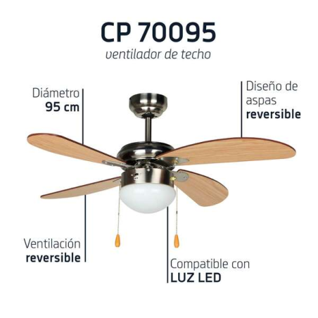 Ventilateur de plafond Orbegozo CP 70095 - Air renouvelé et propre - Éclairage intégré - 3 niveaux de puissance - Polyvalent et