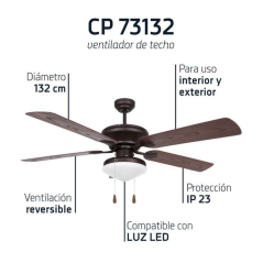 Orbegozo CP 73132 Ventilateur de Plafond Extérieur - Protection IP23 - 3 Vitesses - Système Réversible - Efficacité Énergétique