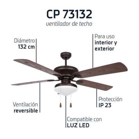 Orbegozo CP 73132 Ventilateur de Plafond Extérieur - Protection IP23 - 3 Vitesses - Système Réversible - Efficacité Énergétique