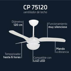 Orbegozo CP 75120 Ventilateur de Plafond Élégant et Fonctionnel - Idéal pour les Petits Espaces - Silencieux - 3 Vitesses - Télé