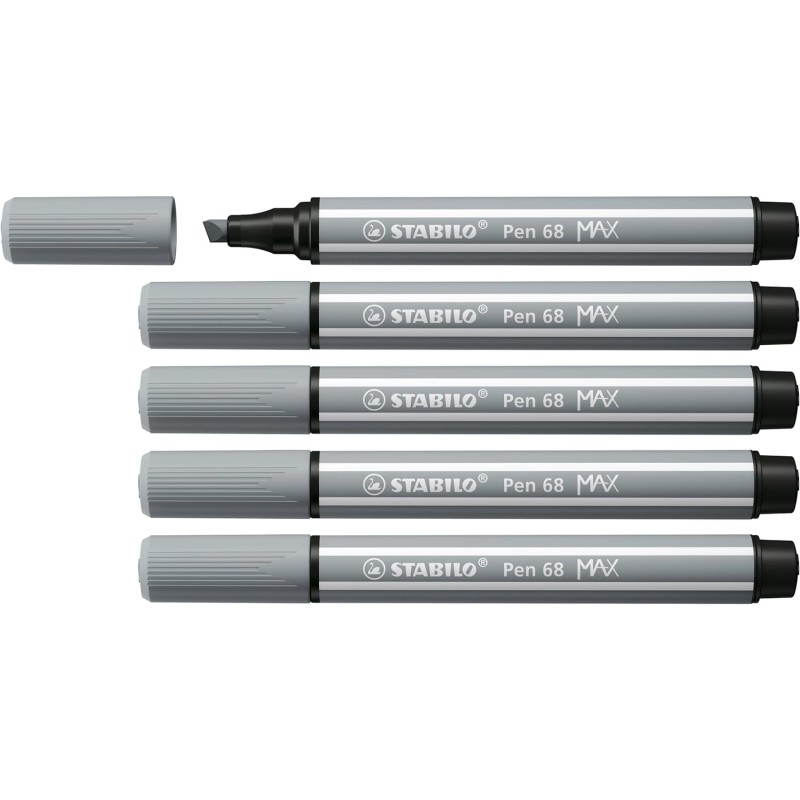 Lot de 5 Marqueurs Stabilo Pen 68 MAX Gris