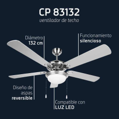 Orbegozo CP 83132 Ventilateur de plafond avec lumière - Silencieux et efficace - 5 pales réversibles - 3 vitesses de ventilation