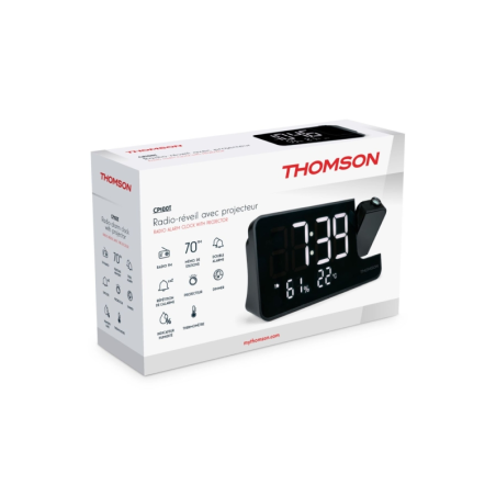 Radio-réveil Thomson CP100T - Projection et température intérieure - Double alarme - Noir