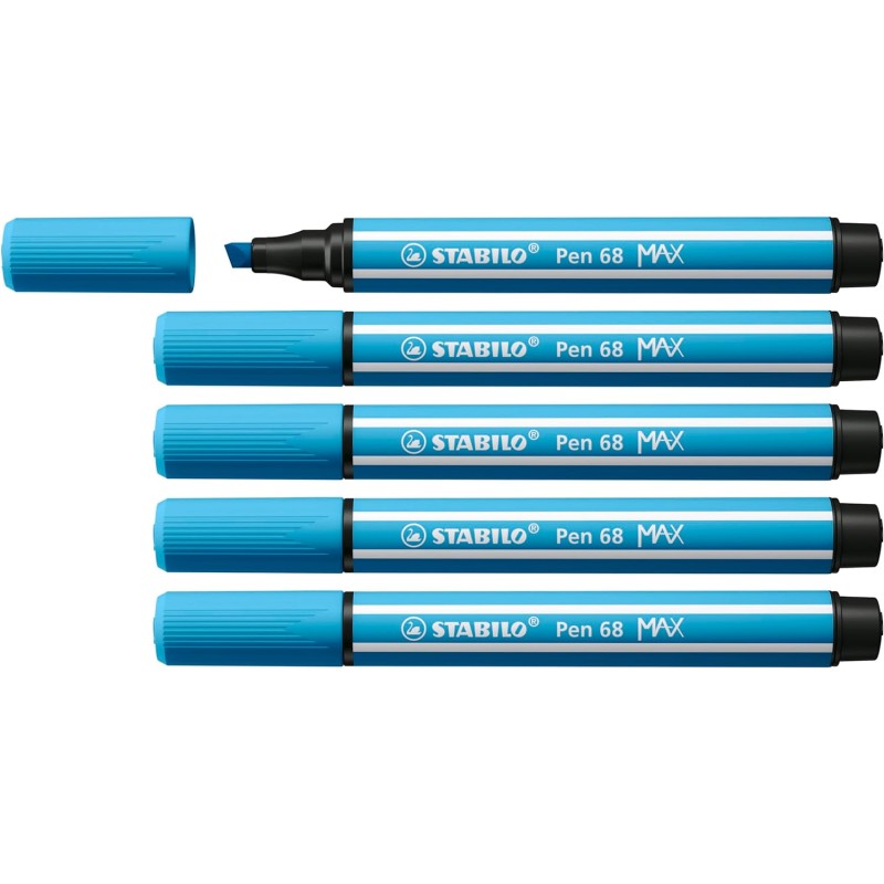 Lot de 5 Marqueurs Stabilo Pen 68 MAX Bleu clair