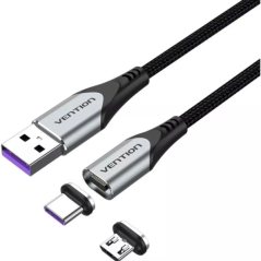 Câble USB 2.0 Vention - Longueur : 50 cm - Connecteurs interchangeables USB-A, USB-C et micro-USB - Vitesse jusqu'à 480 Mbps - G