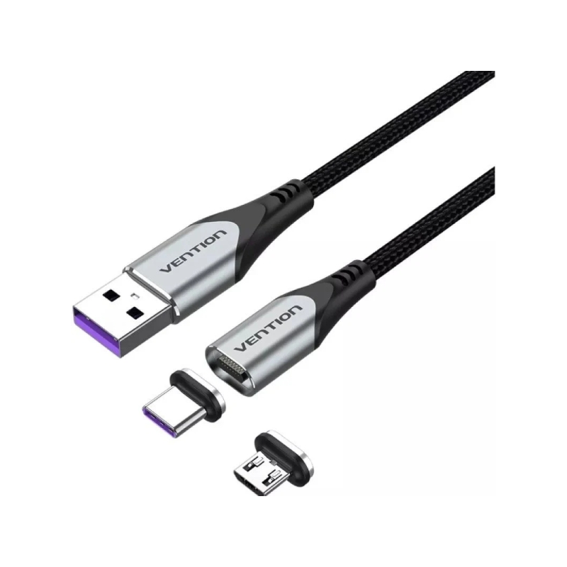 Câble USB 2.0 Vention - Longueur : 50 cm - Connecteurs interchangeables USB-A, USB-C et micro-USB - Vitesse jusqu'à 480 Mbps - G