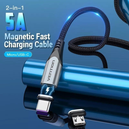 Câble USB 2.0 Vention - Longueur : 50 cm - Connecteurs interchangeables USB-A, USB-C et micro-USB - Vitesse jusqu'à 480 Mbps - G