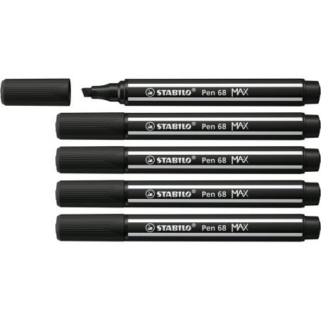 ✅ Lot de 5 Marqueurs Stabilo Pen 68 MAX Noir couleur Noir en stock