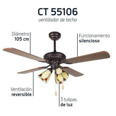 Ventilateur de plafond Orbegozo CT 55106 silencieux multicolore