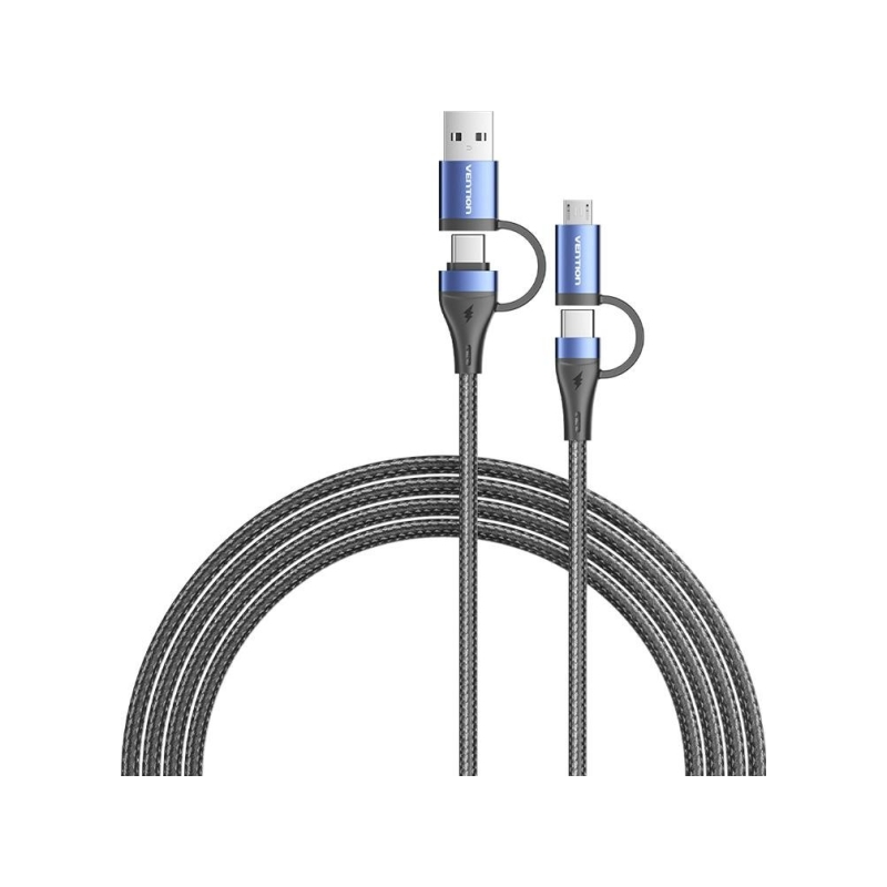 Câble USB-C Vention - Puissance jusqu'à 100 W - Longueur 2 m - Adaptateur USB-A - Adaptateur micro-USB - Vitesse jusqu'à 480 Mbi