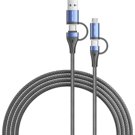 Câble USB-C Vention - Puissance jusqu'à 100 W - Longueur 2 m - Adaptateur USB-A - Adaptateur micro-USB - Vitesse jusqu'à 480 Mbi