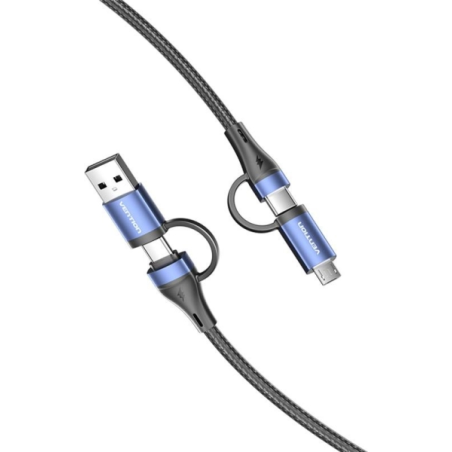 Câble USB-C Vention - Puissance jusqu'à 100 W - Longueur 2 m - Adaptateur USB-A - Adaptateur micro-USB - Vitesse jusqu'à 480 Mbi