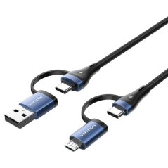 Câble USB-C Vention - Puissance jusqu'à 100 W - Longueur 2 m - Adaptateur USB-A - Adaptateur micro-USB - Vitesse jusqu'à 480 Mbi