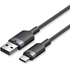 Câble USB 2.0 Vention - Puissance jusqu'à 60 W - Longueur 2 m - USB-A - USB-C - Vitesse jusqu'à 480 Mbit/s - Gaine en coton tres
