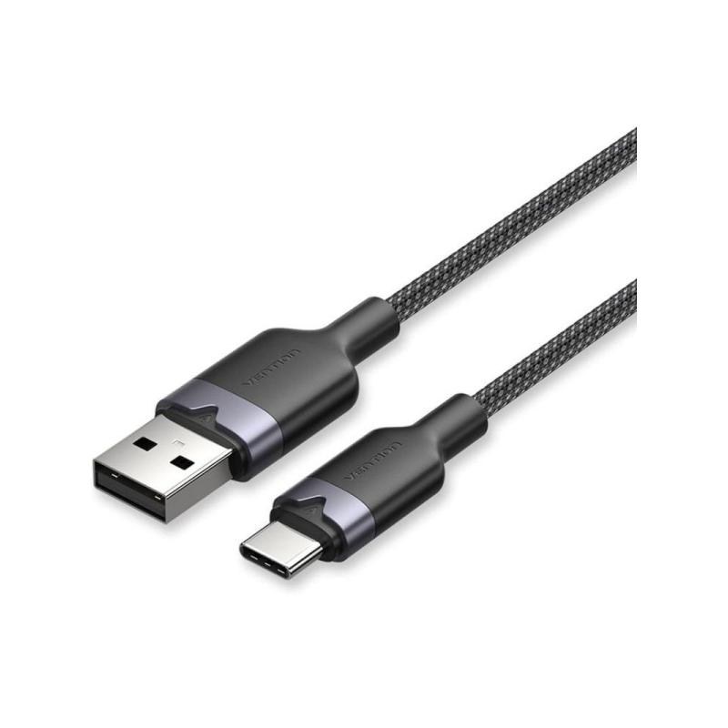 Câble USB 2.0 Vention - Puissance jusqu'à 60 W - Longueur 2 m - USB-A - USB-C - Vitesse jusqu'à 480 Mbit/s - Gaine en coton tres