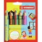 Stabilo Woddy Duo 3 en 1 Lot de 5 Crayons de Couleur + Taille-Taille - Mine 2 Couleurs XXL 10 mm - Crayon de Couleur, Cire