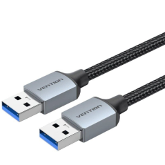Câble USB-A 3.0 Vention - Longueur : 1 m - Vitesse jusqu'à 5 Gbit/s - Gaine en coton tressé - Gris