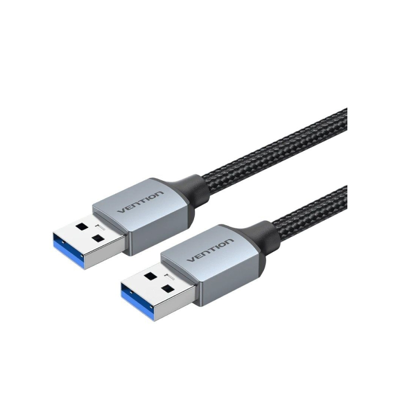 Câble USB-A 3.0 Vention - Longueur : 1 m - Vitesse jusqu'à 5 Gbit/s - Gaine en coton tressé - Gris
