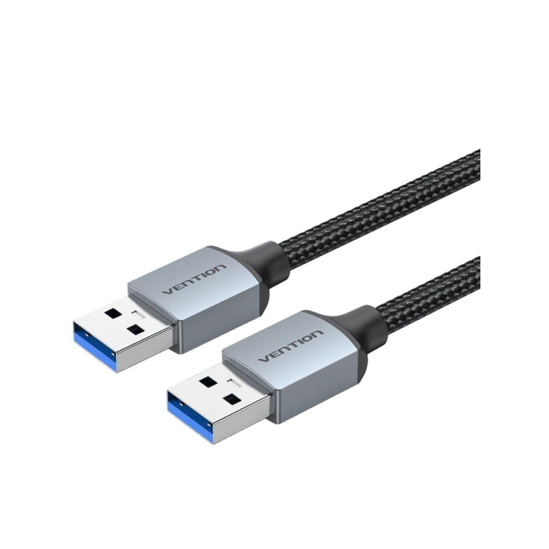 Câble USB-A 3.0 Vention - Longueur : 2 m - Vitesse jusqu'à 5 Gbit/s - Gaine en coton tressé - Gris