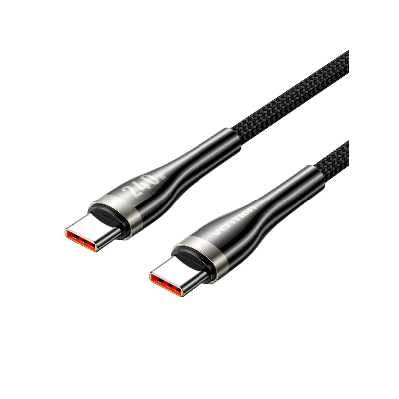 Câble USB-C Vention - Puissance jusqu'à 240 W - Longueur 1,2 m - Vitesse jusqu'à 480 Mbit/s - Revêtement en nylon tressé - Puce