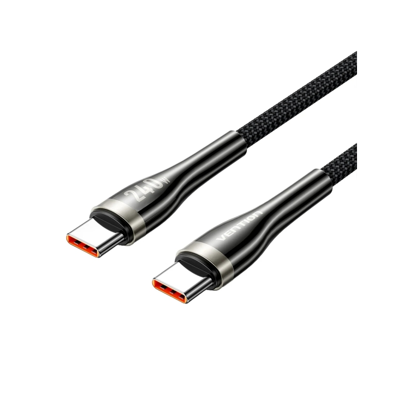 Câble USB-C Vention - Puissance jusqu'à 240 W - Longueur 2 m - Gaine en nylon tressé - Vitesse jusqu'à 480 Mbit/s - Puce E-Marke