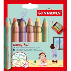 ✅ Lot de 6 crayons Stabilo Woody Pastel 3-en-1 + Taille-Crayon couleur Surtido en stock