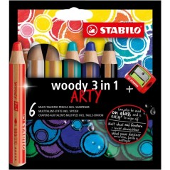 ✅ Lot de 6 crayons de couleur Woody 3-en-1 + Taille-Crayon couleur Surtido en stock