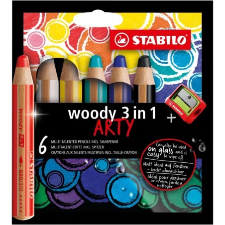 ✅ Lot de 6 crayons de couleur Woody 3-en-1 + Taille-Crayon couleur Surtido en stock