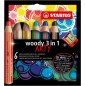 Lot de 6 crayons de couleur Woody 3-en-1 + Taille-Crayon