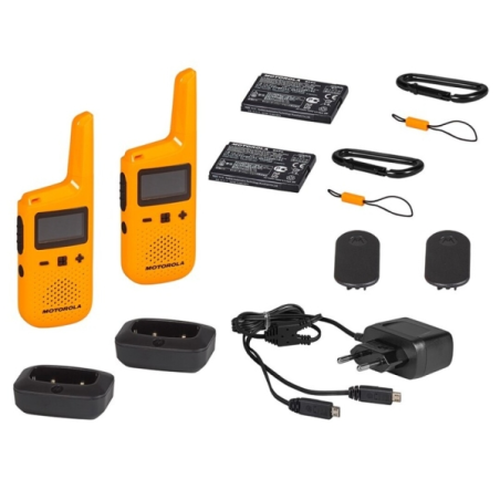 Pack de 2 talkies-walkies Motorola T72 - 16 canaux PMR446 + 121 codes de confidentialité - Portée jusqu'à 8 km - Autonomie jusqu